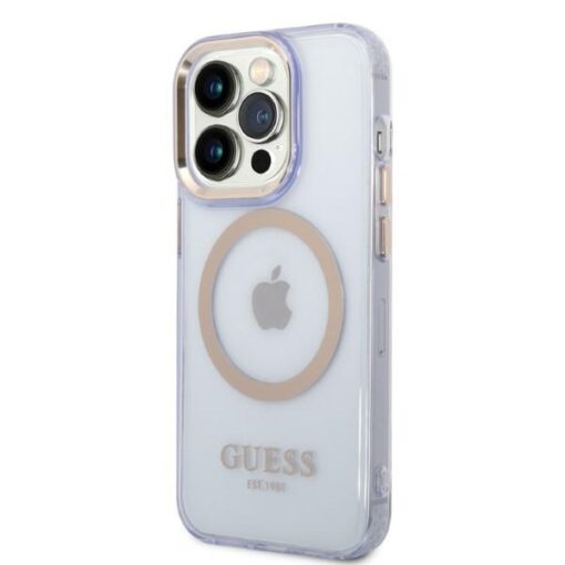 Guess case for iPhone 14 Pro 6,1" GUHMP14LHTCMU purple HC Magsafe Gold Outline Translucent - Image 2