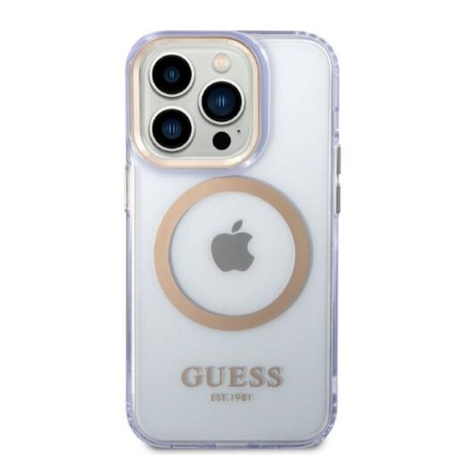 Guess case for iPhone 14 Pro 6,1" GUHMP14LHTCMU purple HC Magsafe Gold Outline Translucent - Image 3