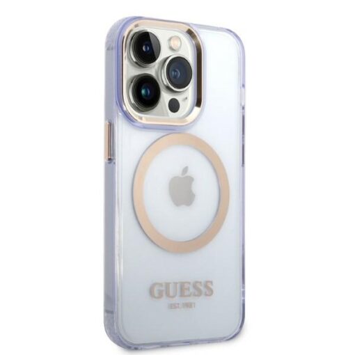 Guess case for iPhone 14 Pro 6,1" GUHMP14LHTCMU purple HC Magsafe Gold Outline Translucent - Image 4