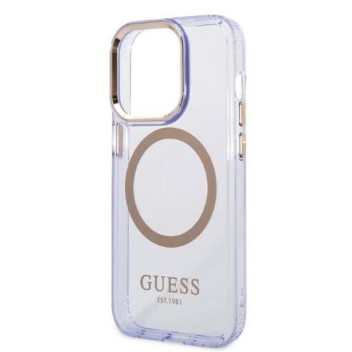 Guess case for iPhone 14 Pro 6,1" GUHMP14LHTCMU purple HC Magsafe Gold Outline Translucent - Image 6