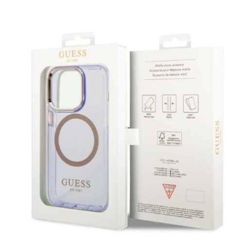 Guess case for iPhone 14 Pro 6,1" GUHMP14LHTCMU purple HC Magsafe Gold Outline Translucent - Image 8