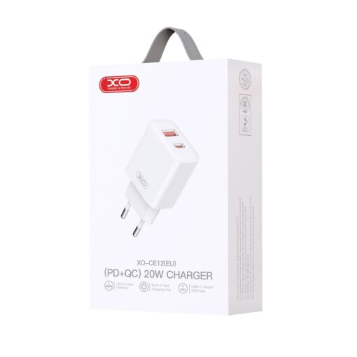 XO wall charger CE12 PD QC 3.0 20W 1x USB 1x USB-C white - Image 3