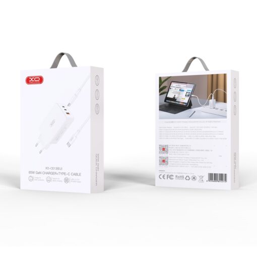 XO wall charger CE13 PD QC 3.0 65W 1x USB 2x USB-C white + USB-C - USB-C cable - Image 5