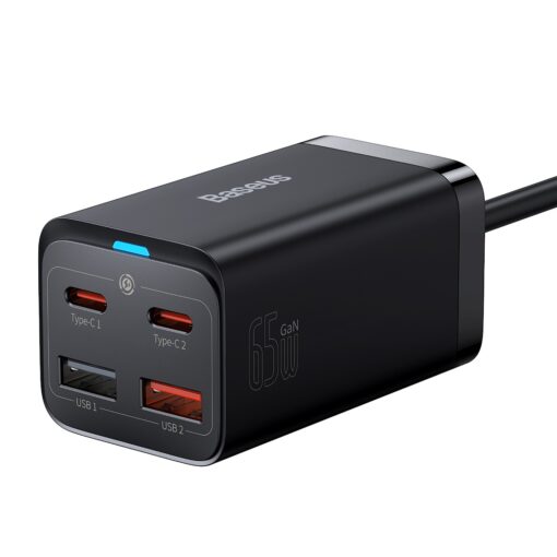 Baseus wall charger GaN3 Pro PD 65W 2x USB-C 2x USB black + USB-C - USB-C cable