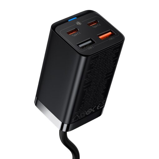 Baseus wall charger GaN3 Pro PD 65W 2x USB-C 2x USB black + USB-C - USB-C cable - Image 2