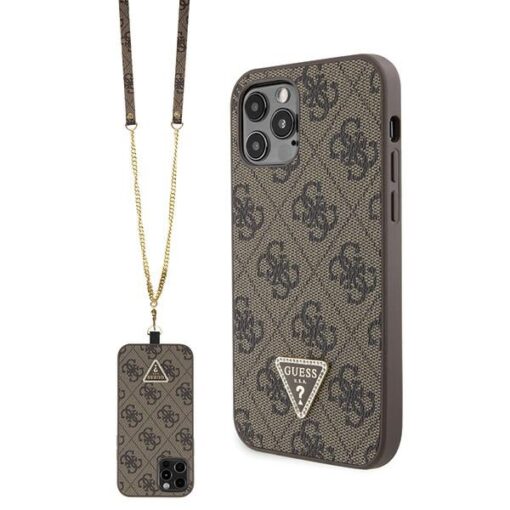 Guess case for iPhone 12 / 12 Pro 6,1" GUHCP12MP4TDSCPW brown HC PU Leather Metal Logo Strass Crossbody