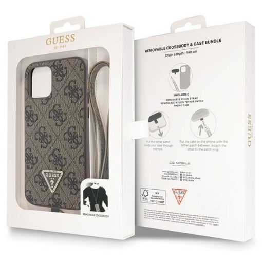 Guess case for iPhone 12 / 12 Pro 6,1" GUHCP12MP4TDSCPW brown HC PU Leather Metal Logo Strass Crossbody - Image 9