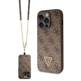 Guess case for iPhone 14 Pro 6,1" GUHCP14LP4TDSCPW brown HC PU Leather Metal Logo Strass Crossbody