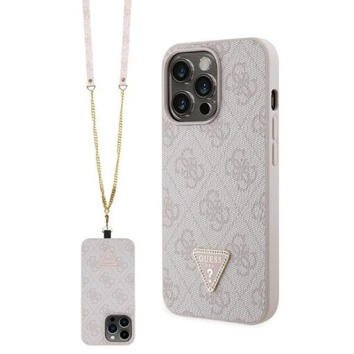 Guess case for iPhone 13 Pro 6,1" GUHCP13LP4TDSCPP pink HC PU Leather Metal Logo Strass Crossbody