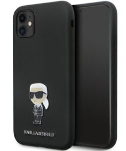 Karl Lagerfeld case for iPhone 11 KLHCN61SMHKNPK black HC Silicone Ikonik Metal Pin