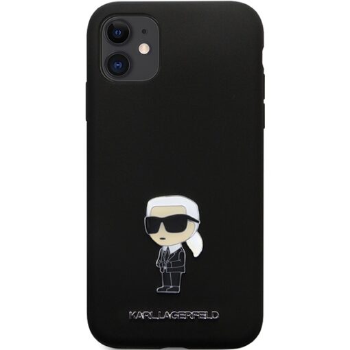 Karl Lagerfeld case for iPhone 11 KLHCN61SMHKNPK black HC Silicone Ikonik Metal Pin - Image 3