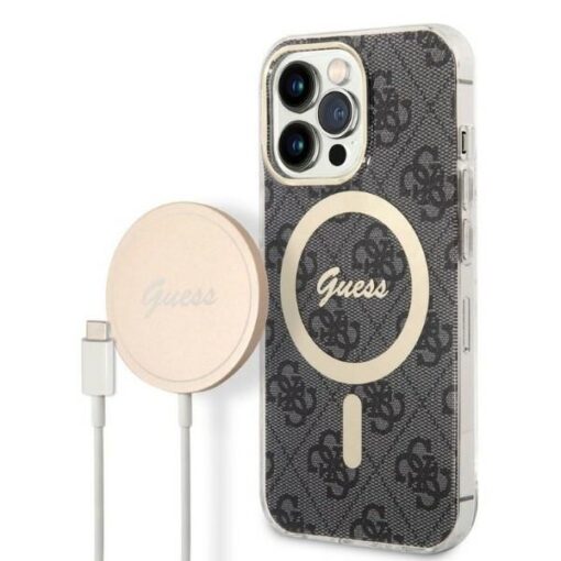 Guess set case + charger for iPhone 13 Pro 6,1" GUBPP13LH4EACSK black hard case 4G Print MagSafe