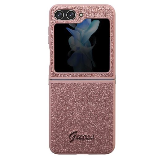 Guess case for Samsung Z Flip5 GUHCZF5HGGSHP pink HC PU/TPU Glitter Script - Image 2