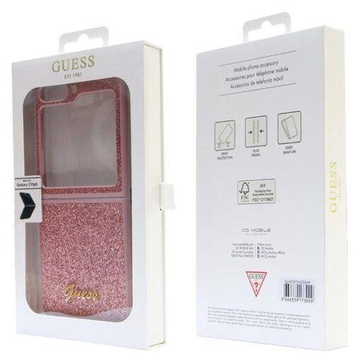 Guess case for Samsung Z Flip5 GUHCZF5HGGSHP pink HC PU/TPU Glitter Script - Image 8