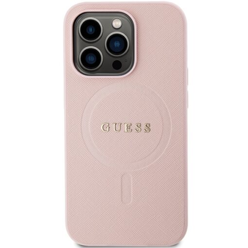 Guess case for iPhone 14 Pro 6,1" GUHMP14LPSAHMCP pink Saffiano Magsafe - Image 3