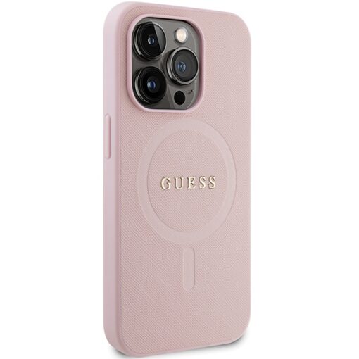 Guess case for iPhone 14 Pro 6,1" GUHMP14LPSAHMCP pink Saffiano Magsafe - Image 4