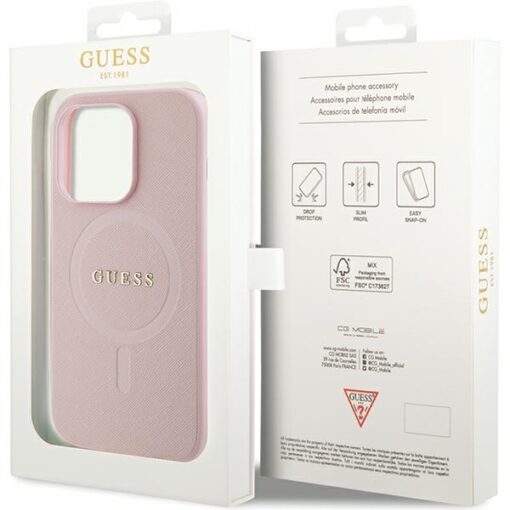 Guess case for iPhone 14 Pro 6,1" GUHMP14LPSAHMCP pink Saffiano Magsafe - Image 8