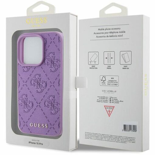 Guess case for iPhone 15 Pro 6,1" GUHCP15LP4EPMU light purple HC PU Quilted 4G Classic - Image 8