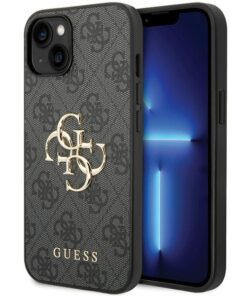 Guess case for iPhone 15 6,1" GUHCP15S4GMGGR grey HC PU Leather 4G Metal Logo