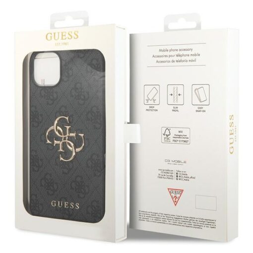 Guess case for iPhone 15 6,1" GUHCP15S4GMGGR grey HC PU Leather 4G Metal Logo - Image 8