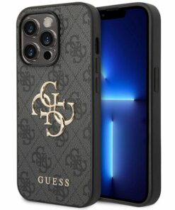 Guess case for iPhone 15 Pro Max 6,7" GUHCP15X4GMGGR grey HC PU Leather 4G Metal Logo