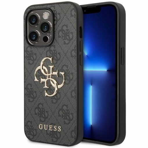 Guess case for iPhone 15 Pro Max 6,7" GUHCP15X4GMGGR grey HC PU Leather 4G Metal Logo