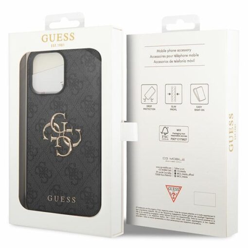 Guess case for iPhone 15 Pro Max 6,7" GUHCP15X4GMGGR grey HC PU Leather 4G Metal Logo - Image 8