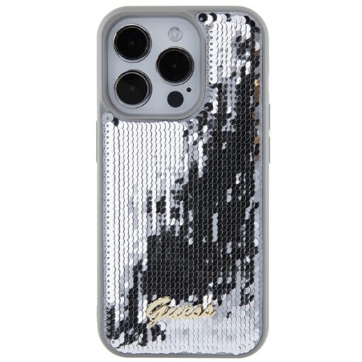 Guess case for iPhone 15 Pro 6,1" GUHCP15LPSFDGSS silver HC Sequin Script Metal - Image 3