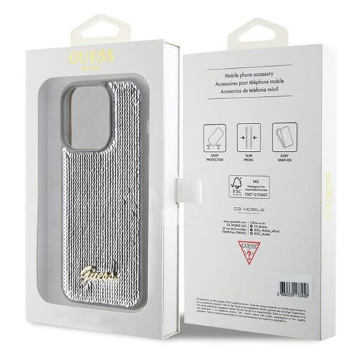 Guess case for iPhone 15 Pro 6,1" GUHCP15LPSFDGSS silver HC Sequin Script Metal - Image 8