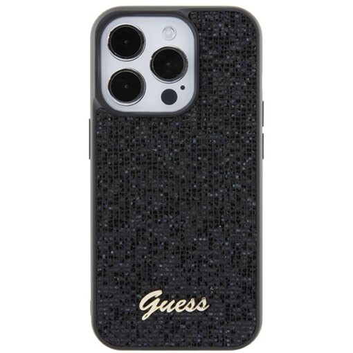 Guess case for iPhone 15 Pro 6,1" GUHCP15LPMSDGSK black HC PU Disco Script Metal - Image 3