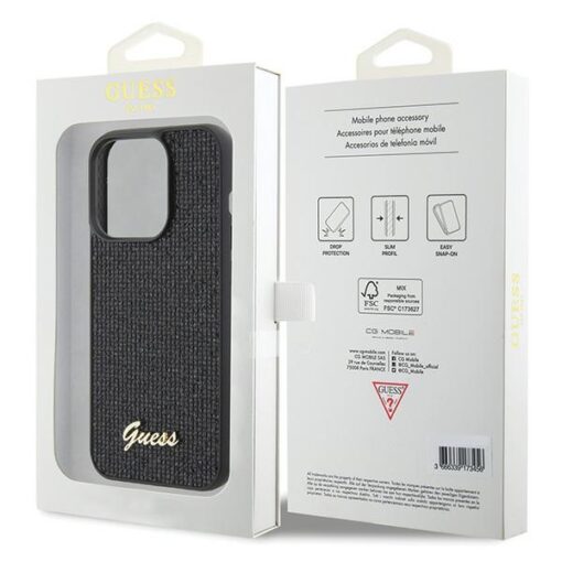 Guess case for iPhone 15 Pro 6,1" GUHCP15LPMSDGSK black HC PU Disco Script Metal - Image 8