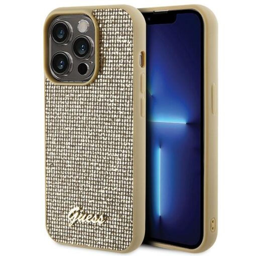 Guess case for iPhone 15 Pro 6,1" GUHCP15LPMSDGSD gold HC PU Disco Script Metal