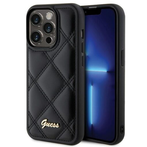 Guess case for iPhone 15 Pro 6,1" GUHCP15LPSQSQSK black HC PU Quilted Metal Logo