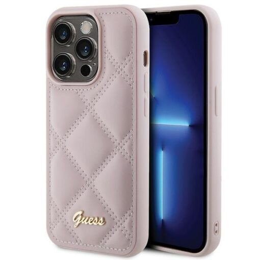 Guess case for iPhone 15 Pro 6,1" GUHCP15LPSQSQSP pink HC PU Quilted Metal Logo