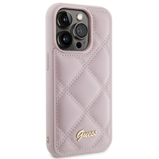 Guess case for iPhone 15 Pro 6,1" GUHCP15LPSQSQSP pink HC PU Quilted Metal Logo - Image 4