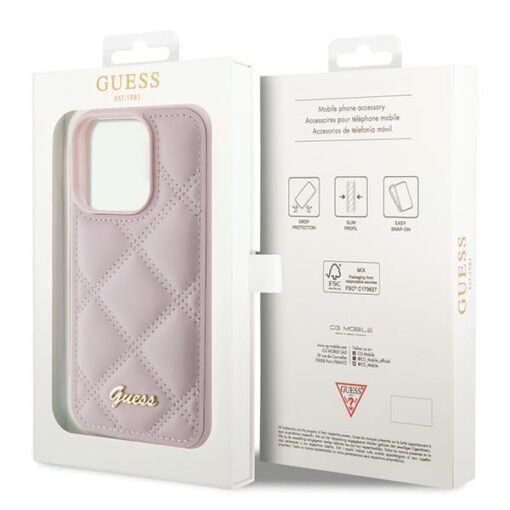 Guess case for iPhone 15 Pro 6,1" GUHCP15LPSQSQSP pink HC PU Quilted Metal Logo - Image 8