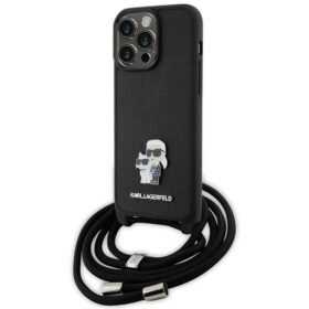 Karl Lagerfeld case for iPhone 15 Pro Max 6,7" KLHCP15XSAKCPSK black HC Saffiano KC Metal Pin Crossbody