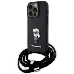 Karl Lagerfeld case for iPhone 15 Pro 6,1" KLHCP15LSASKNPSK black HC Saffiano Ikonik Metal Pin Monogram Crossbody