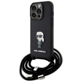 Karl Lagerfeld case for iPhone 15 Pro 6,1" KLHCP15LSASKNPSK black HC Saffiano Ikonik Metal Pin Monogram Crossbody