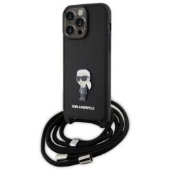 Karl Lagerfeld case for iPhone 15 Pro Max 6,7" KLHCP15XSASKNPSK black HC Saffiano Ikonik Metal Pin Monogram Crossbody