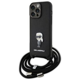 Karl Lagerfeld case for iPhone 15 Pro Max 6,7" KLHCP15XSASKNPSK black HC Saffiano Ikonik Metal Pin Monogram Crossbody