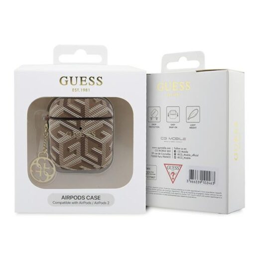 Guess case for AirPods 1 / 2 GUA2PGCE4CW brown Gcube Classic Gold Logo W/Charm - Image 3