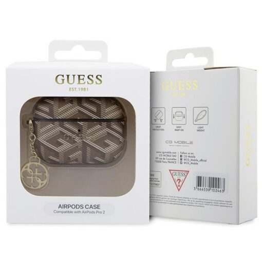 Guess case for AirPods Pro 2 GUAP2PGCE4CW brown Gcube Classic Gold Logo W/Charm - Image 4