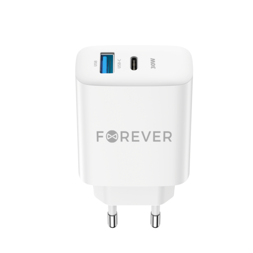 Forever TC-07-30AC PD QC charger 1x USB-C 1x USB 30W white - Image 2