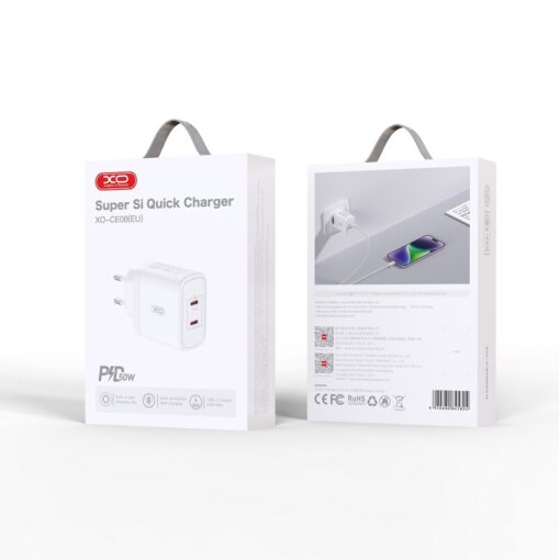 XO wall charger CE08 PD 50W 2x USB-C white - Image 2