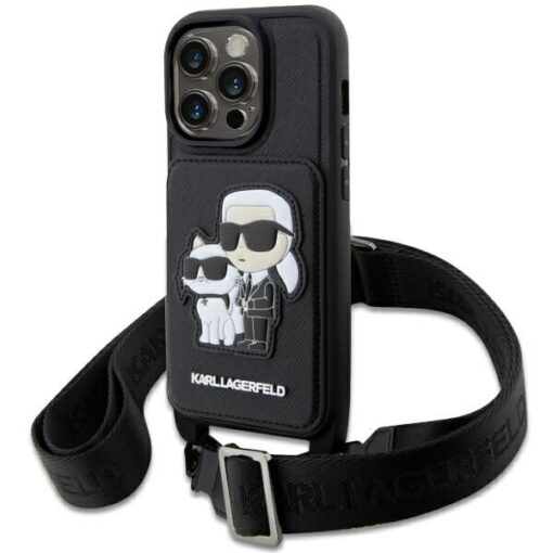 Karl Lagerfeld case for iPhone 14 Pro 6,1" KLHCP14LCSAKCPMK black hardcase Crossbody Saffiano Karl & Choupette