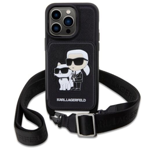 Karl Lagerfeld case for iPhone 14 Pro 6,1" KLHCP14LCSAKCPMK black hardcase Crossbody Saffiano Karl & Choupette - Image 2