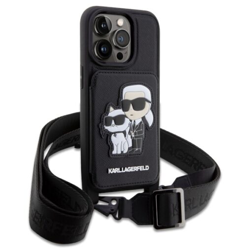 Karl Lagerfeld case for iPhone 14 Pro 6,1" KLHCP14LCSAKCPMK black hardcase Crossbody Saffiano Karl & Choupette - Image 3