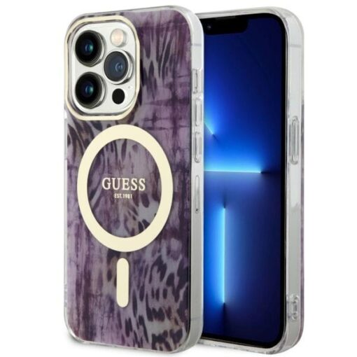 Guess case for iPhone 14 Pro Max 6,7" GUHMP14XHLEOPWP pink hard case Leopard MagSafe