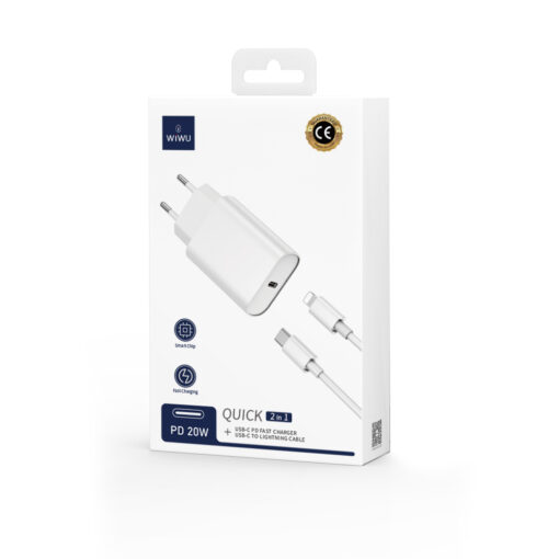 WIWU wall charger Wi-U001 PD 20W 1x USB-C white + cable USB-C - Lightning - Image 3